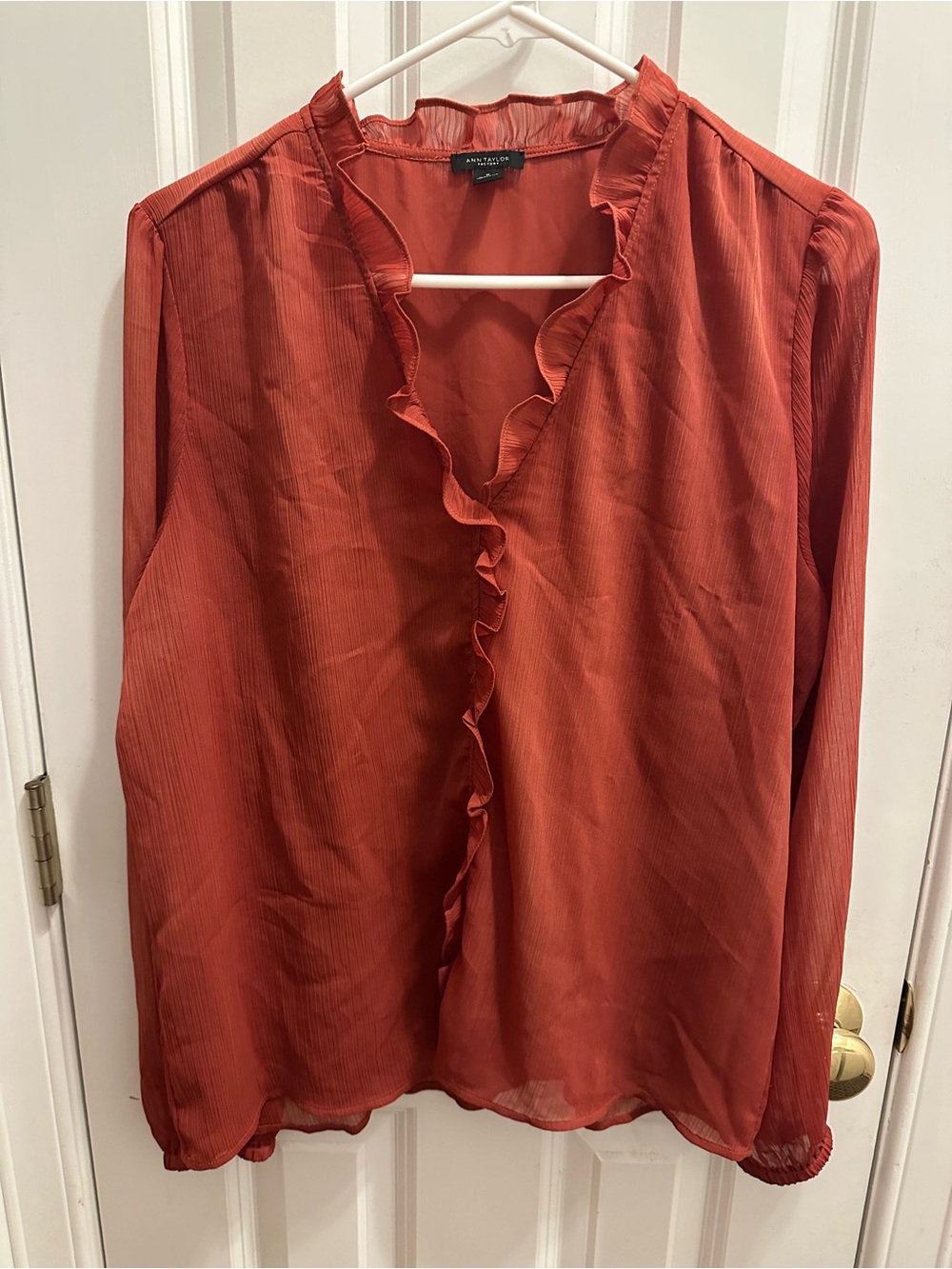 🍎Ann Taylor Rust Ruffle-Trim V-Neck Blouse